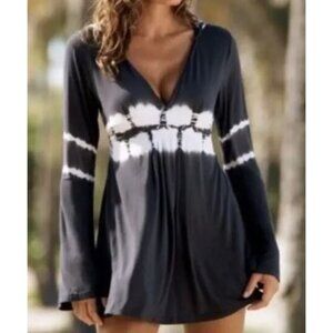 Boston Proper Gray and White Tie Dye Hooded Tunic Size Small